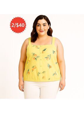 REITMANS boxy linen cotton top summer Resortwear feminine fruit yellow XXL